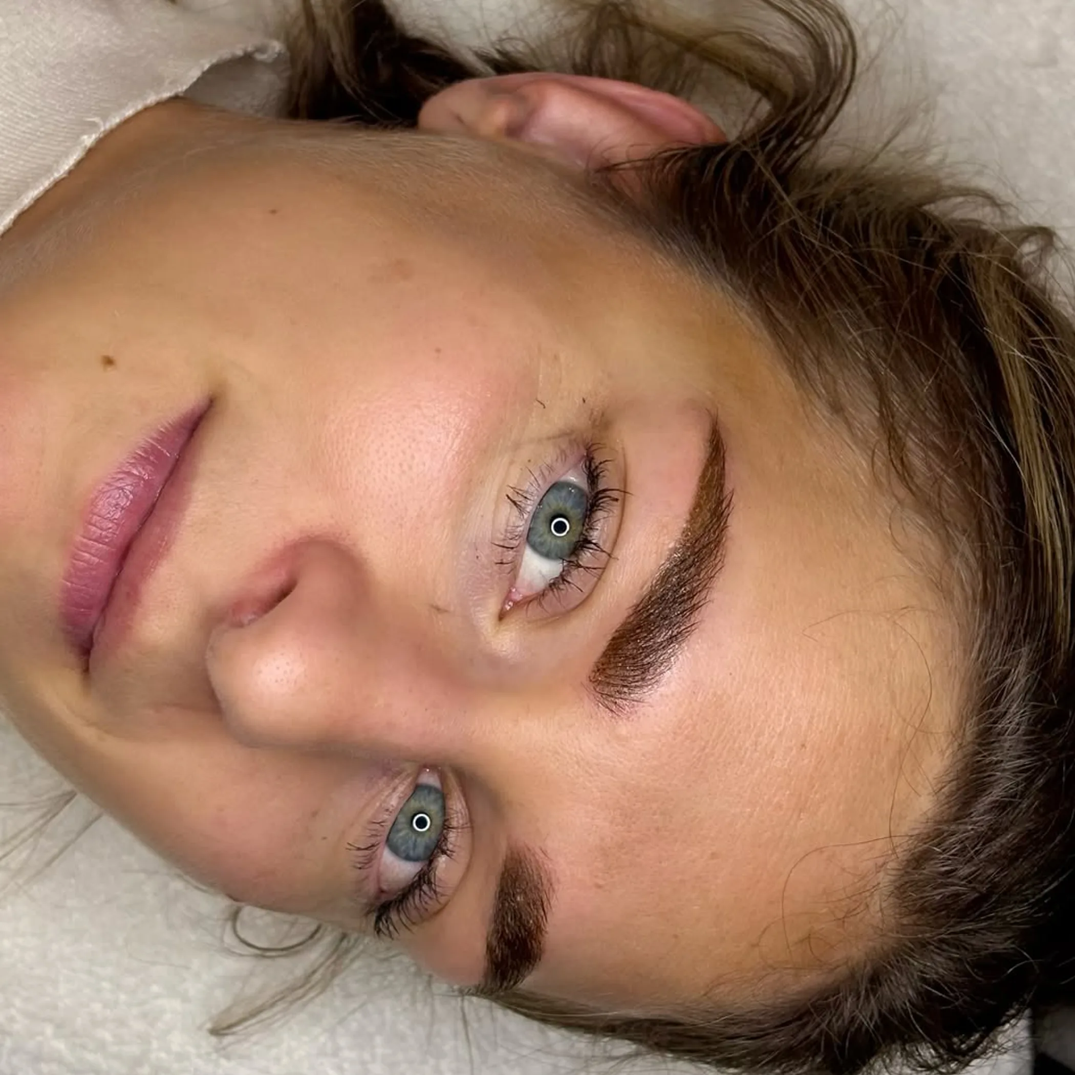 freshly tattooed eyebrows close-up